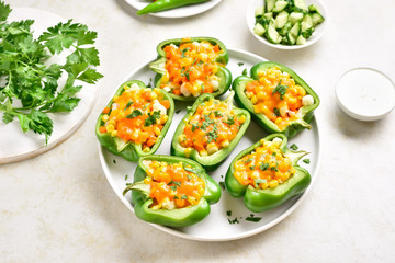 Baked green bell peppers