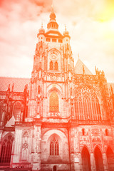 Gothic cathedral tower in red shine - fire castle