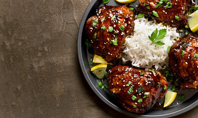 Sweet and spicy honey grilled chicken thighs with rice