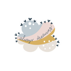 Vector cloud with rainbow in cartoon scandinavian style isolated on white background for kids. Cute hand drawn illustration for posters, prints, cards, fabric, children books, interior design