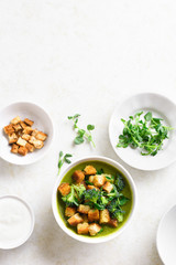 Healthy broccoli green pea soup
