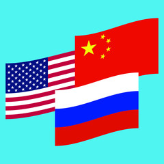 flag of usa, china and russia ,vector isolated wave