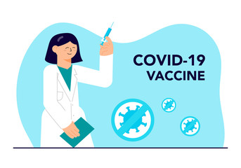 Covid-19 Vaccine Concept Female Scientist Flat Style Vector Design Illustration