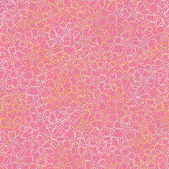 Pink blossoms springtime seamless vector pattern. Decorative girly floral surface print design. For backgrounds, textures, fabrics, cards, wrapping paper, and packaging.
