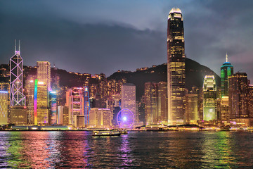 Skyline in Victoria Harbor in Hong Kong HK