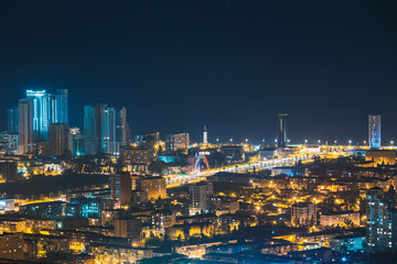 Fototapeta na wymiar Batumi, Adjara, Georgia. Aerial View Of Urban Cityscape Skyline At Night