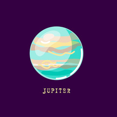 Jupiter planet for logo, outer space, symbol. Vector illustration isolated on background. Flat style design.