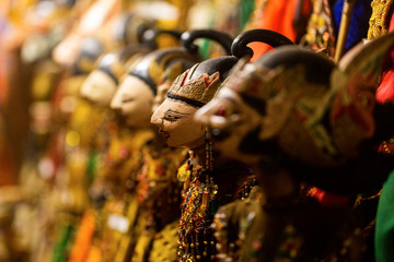 Close up of the wayang golek, a traditional Indonesian wooden doll
