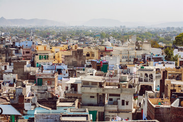 Udaipur city of India, city center landscape view from a rooftop