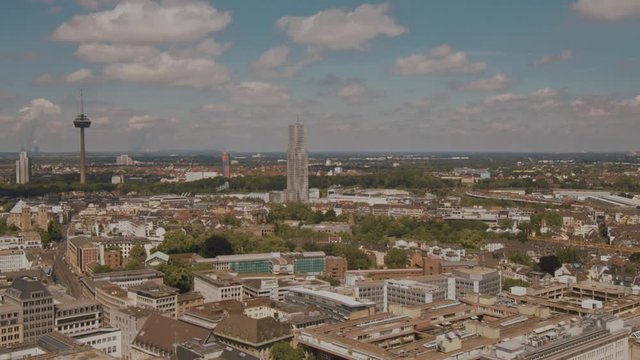K&ouml;ln Panorama Skyline Media Park on Cloudy Day - Cologne, Germany Establishing shot 4K + Audio