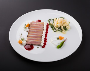 Grilled and sliced duck meat
