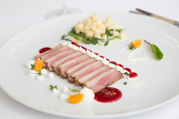 Grilled and sliced duck meat