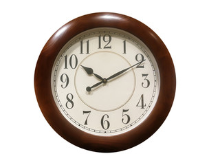 Wood vintage wall clock isolated on white