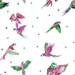 Set of colored parrots. Assembled in a seamless pattern. can be used as a background, printing on clothes, on fabric, on postcards, booklets, menus
