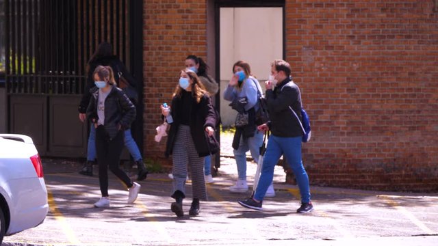 Madrid / Spain-04/19/20Workers and patients of the infant jesus hospital in madrid, during the covid 19 pandemic, coronavirus in 2020.