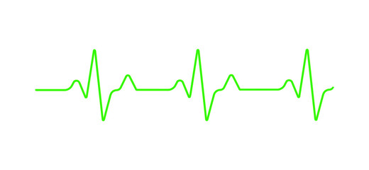 Heart rate graph. Heart beat line. Ekg icon wave. Green color. Sound wave line. Medical design. Stock vector illustration.