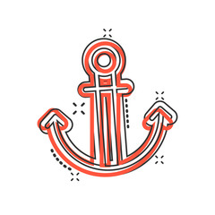 Fototapeta na wymiar Boat anchor icon in comic style. Vessel hook cartoon vector illustration on white isolated background. Ship equipment splash effect business concept.