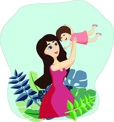 Vector illustration of happy mother and a child