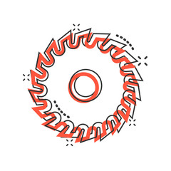 Saw blade icon in comic style. Circular machine cartoon vector illustration on white isolated background. Rotary disc splash effect business concept.