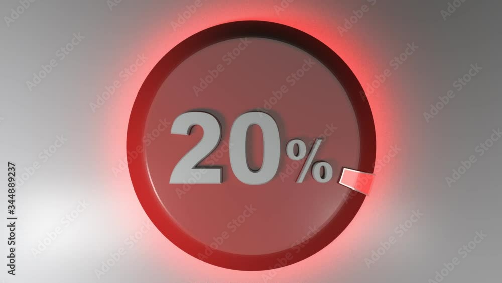 Aufkleber a red circle sign with the write 20% and a rotating cursor - 3d rendering video clip