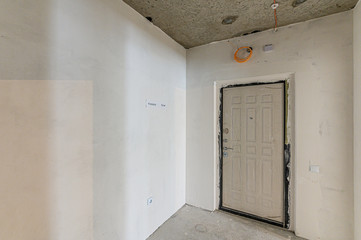 Russia, Moscow- January 15, 2020: interior room apartment modern bright cozy atmosphere. rough repair for self-finishing. interior decoration, bare walls of the room, stage of construction