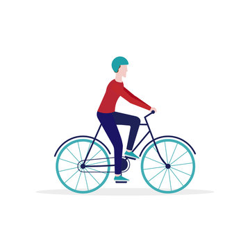 Man riding a bike flat vector illustration. Stay healthy concept.
