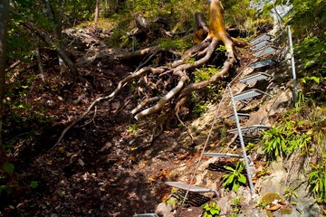 Special stairs, steel ropes for holding on attractive tourism in the Slovak Paradise.
