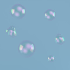  Soap bubbles on a blue background. 3d render. 