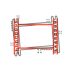 Film icon in comic style. Movie cartoon vector illustration on white isolated background. Play video splash effect business concept.