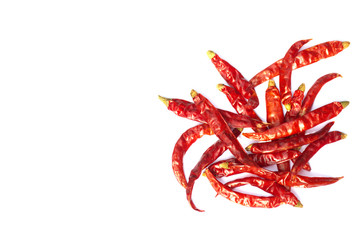 Dried red chillies , in thailand called prik haeng that isolated on a white background.
