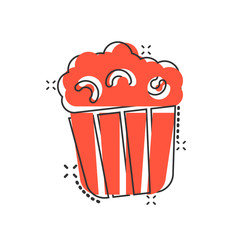 Film icon in comic style. Popcorn cartoon vector illustration on white isolated background. Pop corn bucket splash effect business concept.