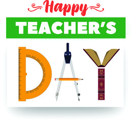 Happy teacher's day vector design. Used must have teacher equipments to create a happy teacher's day illustration.