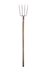 ancient hand made garden fork on white background