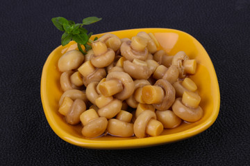 Pickled champignon heap in the bowl