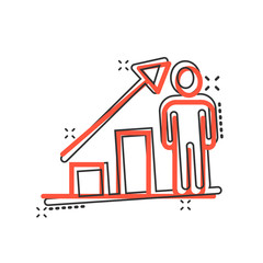 People with growth arrow icon in comic style. Work strategy cartoon vector illustration on white isolated background. Office training splash effect business concept.