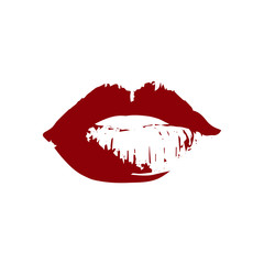 Sexy imprinted lips with red lipstick on an isolated white background. Print on wrapping paper fabric wallpaper for social networks logo. World Kiss, Valentine's Day. Vector stock illustration.