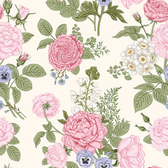 Seamless pattern with flowers. Blooming  garden. Vector illustration.