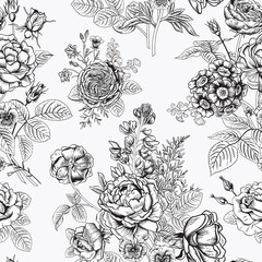 Seamless pattern with flowers. Blooming  garden. Vector illustration.
