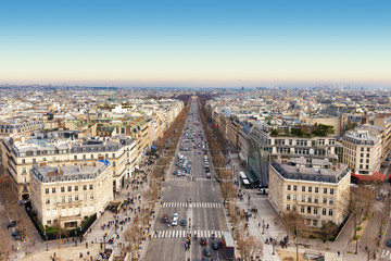 aerial view of the champs elysees avenue, Paris, France