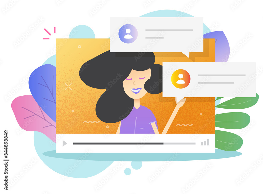 Poster distance learning video internet call online vector or person character in web webinar on colorful b