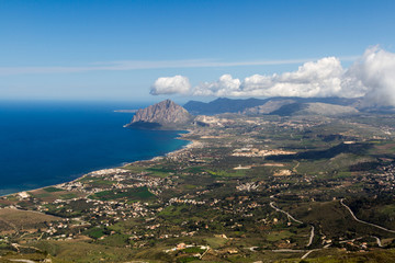 Erice in Sicily, beautifully located 750 m above sea level medieval norman fortress Castello di...