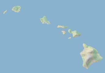 High resolution topographic map of Hawaii with land cover, rivers and shaded relief in 1:1.000.000 scale.	

