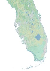High resolution topographic map of southern Florida with land cover, rivers and shaded relief in 1:1.000.000 scale.
- 344894808
