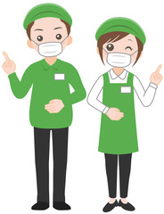 マスクをつけたスーパーマーケットの店員 