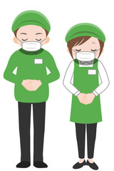 マスクをつけたスーパーマーケットの店員 