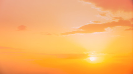Sunrise Sky. Bright Dramatic Sky With Clouds. Yellow, Orange Colours. Dawn Sky. Sunrise Sky Background