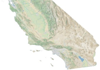 High resolution topographic map of southern California with land cover, rivers and shaded relief in 1:1.000.000 scale.
- 344894888