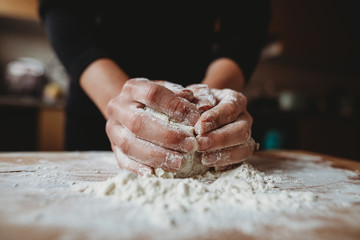 Hands preparing and kneading gnocchi 