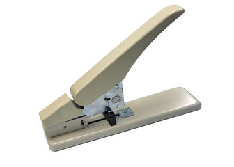 Big stapler stationary tooling used,old and dirty iin office on white background with clipping path