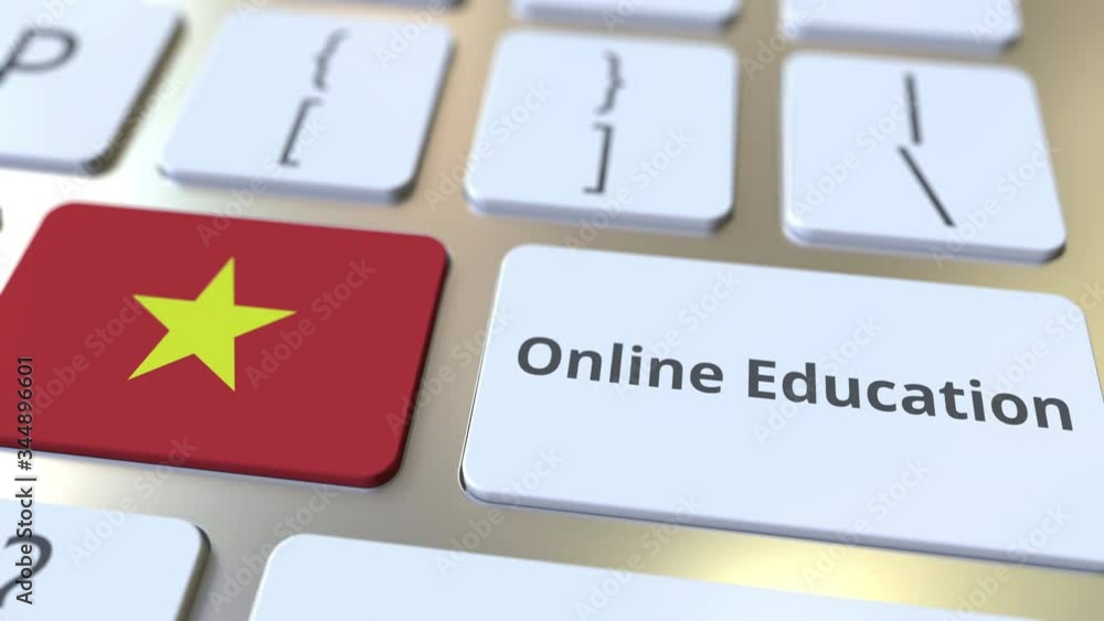 Aufkleber online education text and flag of vietnam on the buttons on the computer keyboard. modern profession